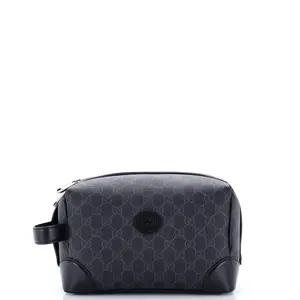 Pre-owned GUCCI Canvas Coated Toiletry Bags Interlocking G Patch Toiletry Case GG Coated Canvas with Leather by Rebag