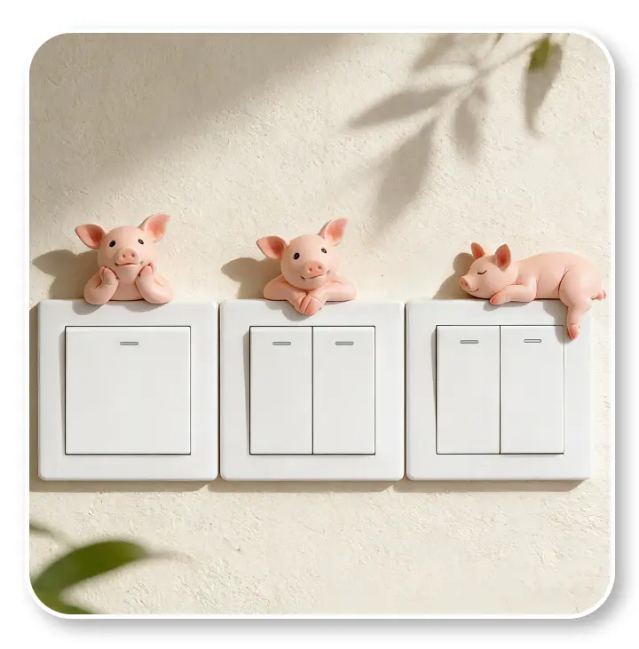 Cartoon pink pig mini decorative ornament, 3Pcs/Set resin switch base ornament, cute pig ornament for decorating bedrooms, living rooms, and study rooms, Christmas gift Decoration