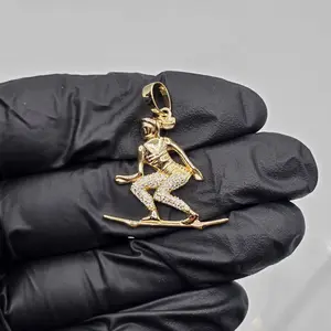 Moissanite Girl Skateboarding Pendant - 925 Silver -  Yellow Gold Vermeil