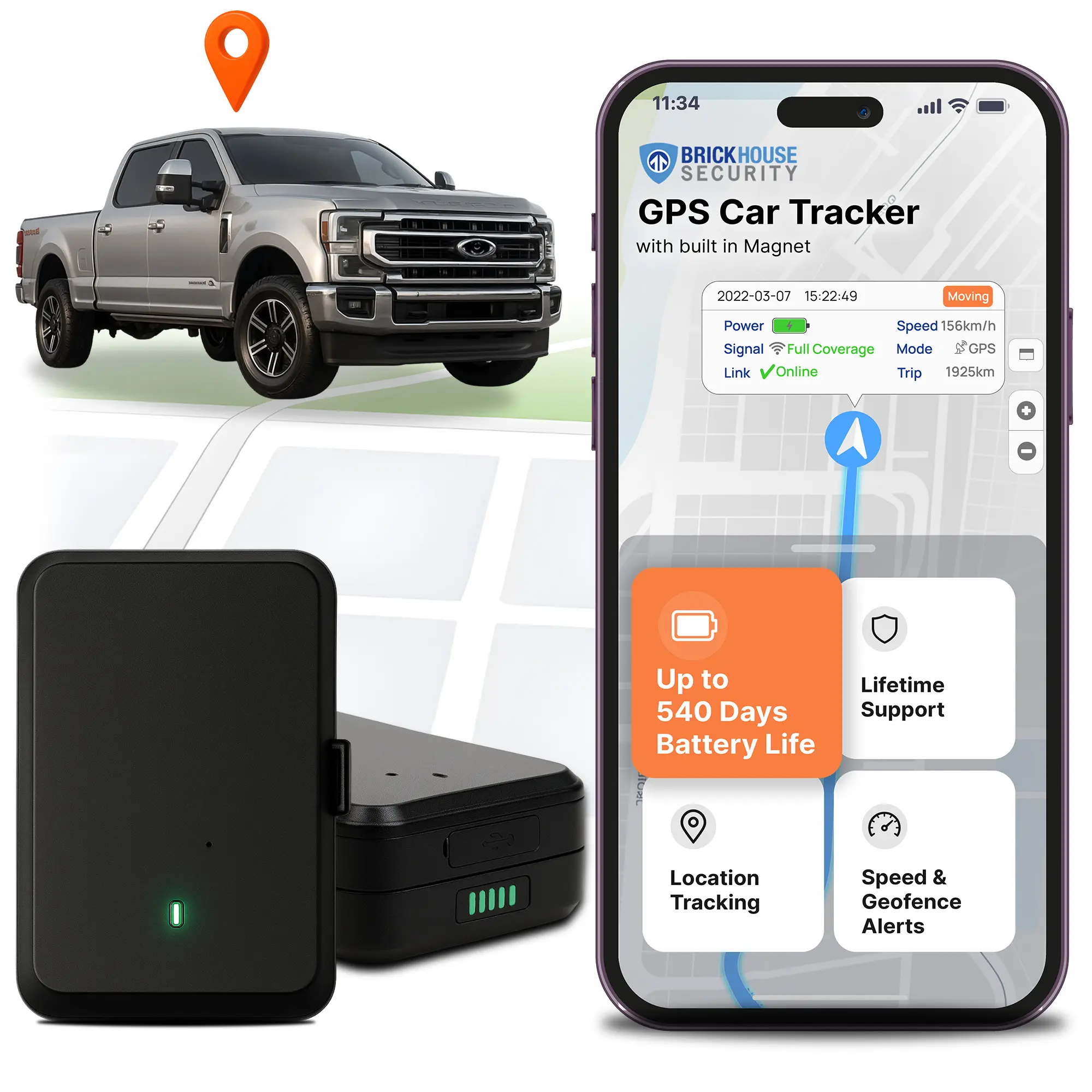 BrickHouse Security - EON Odyssey 18 Month Battery - Life GPS Tracker ...