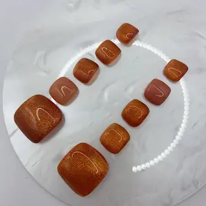 Brown Sugar Cat Eye Press On Toe Nails for Nail Art and Nail Care