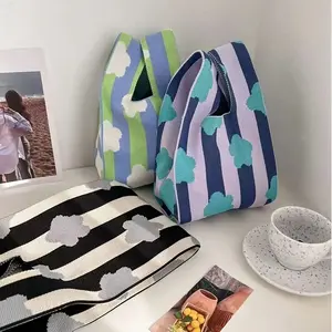 2packs Set Cute Colorful Knit Handbag for Women Girls, Colorful Knitting Chic Handbag Tote Top