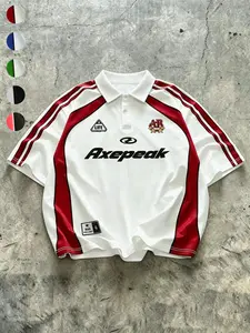 Men’s Cropped Soccer Jersey Polo, Quick-Dry Mesh, "Axepeak" Graphic, Retro Sportswear for Street/Festival/Daily, All-Season Top