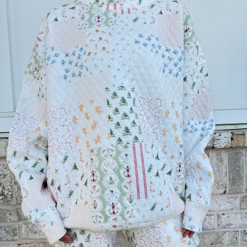 Christmas Holiday Quilted Mockneck Sweatshirt