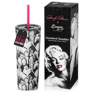 Marilyn Monroe 24 oz Insulated Stainless Steel Tumbler with Lid & Straw - Stylish Coffee & Water Bottle Drinkware Flasks Set Glass Set Glass