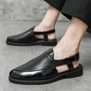 Men's Breathable Slip-On Loafers - Summer-Ready Perforated Leather Shoes for Groom Weddings, Business Casual & Urban Style (Retro Flat Sole No-Lace Design)