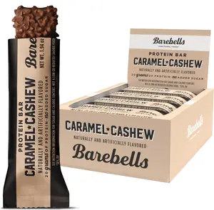 Barebells Protein Bars Caramel Cashew - 12 Count, 20g High Protein Treats - Chocolate Nutrition Bar with 1g Total Sugars - On-The-Go Breakfast or Post-Workout Snack