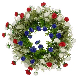 REGALWOVEN Colorful Hydrangea Flower Wreaths, Forth of July for Front Door Wall Window Home Decor 18 Inches Multicolor