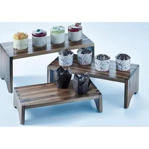3 Tier Wooden Display Stand Set - Acacia Cupcake Riser for Desserts - Decorative Multi-Level Serving Tray - Reusable Food Display for Parties - Rustic Wedding Table Centerpiece with Natural Finish Organiser Plant Ornaments Woody