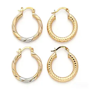 2 Pairs 18K Gold Plated Brass Oval Hoop Earrings | Irregular Textured Hoop Set | Trendy Heavy Fashion Daily Earrings for Women