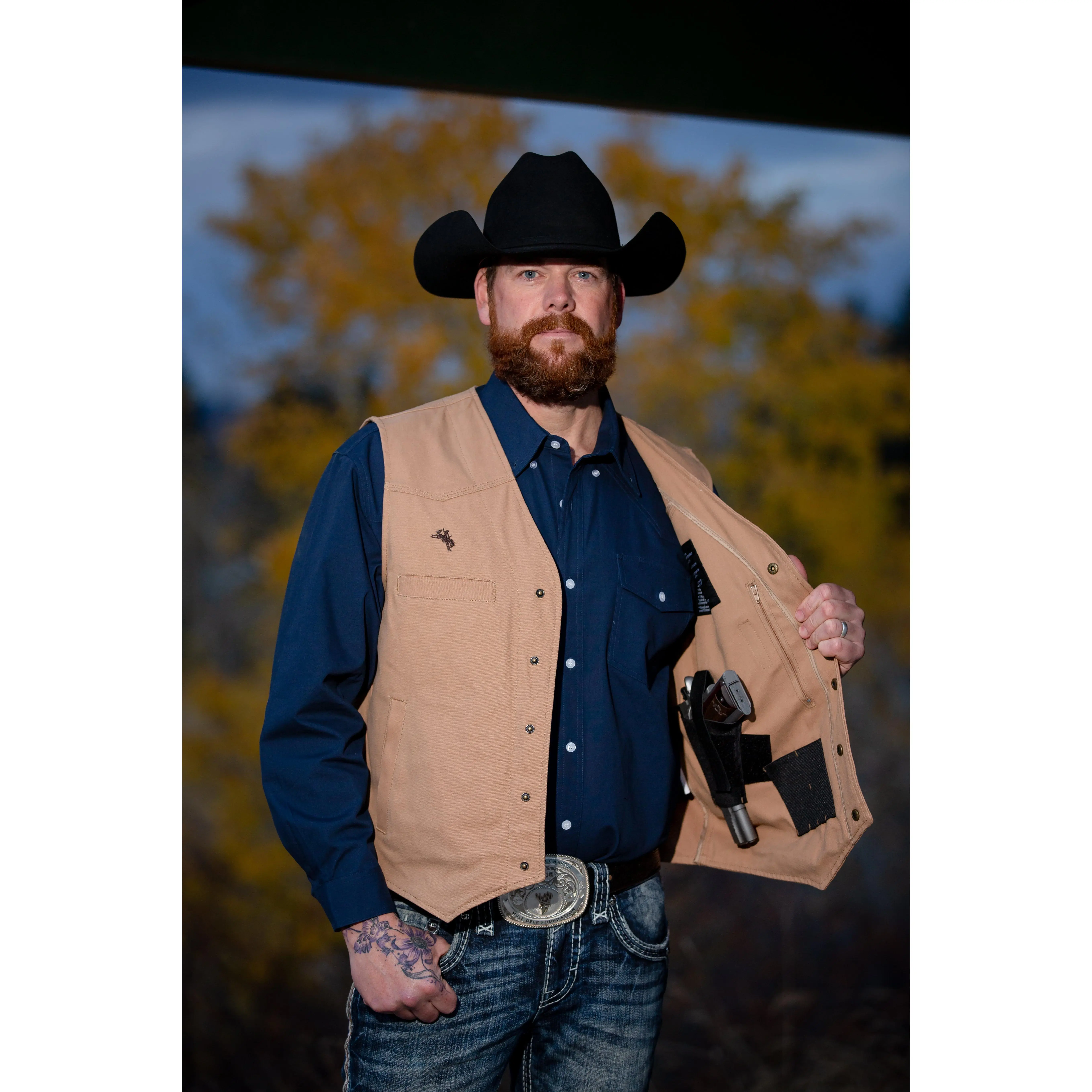 Men's Canvas Vest - Western Style Work Tops with Concealed Carry Holsters and Snap Front, Menswear Sizes XL, 3X