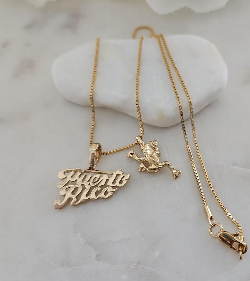 Gold Puerto Rico Necklace - Choose from Palm Tree, Coqui, Sea Shell, Chancla (Flip Flop) or Happy Sun - 14k Heavy Plated Gold Gold Puerto Rico Necklace - Choose from Palm Tree, Coqui, Sea Shell, Chancla (Flip Flop) or Happy Sun - 14k Heavy Plated Gold