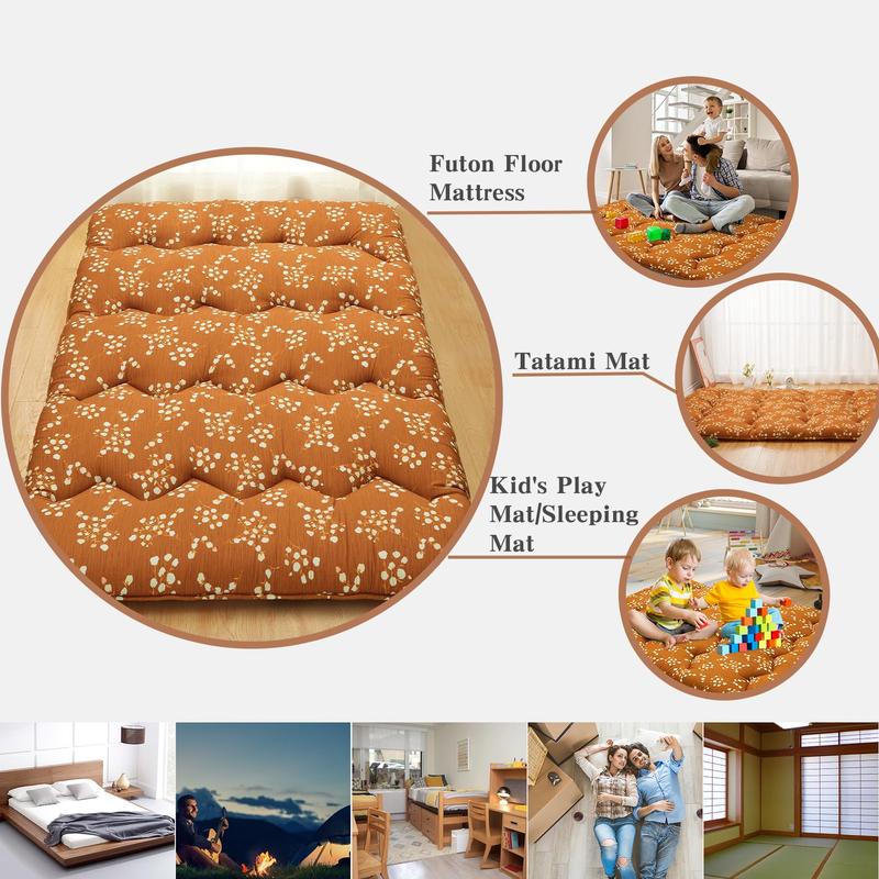 【GARVEE】Floral Pattern Japanese Futon Mattress, Full Size Sleeping Mattress for Adults, Guest Room, Floor Use, Roll Up for Camping and Versatile Comfort