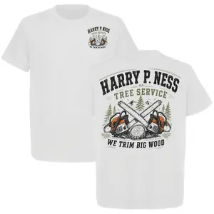 Funny Harry P. Ness Tree Service Shirt for Men, Adult Humor Chainsaw Tee, We Trim Big Wood Joke T-Shirt