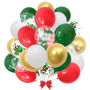 66pcs Red Green Gold Balloon Arch Kit Snowflake Confetti Garland Set for Festive Party Decor
