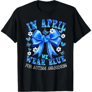 April We Wear Blue Autism Awareness Coquette Bow Puzzle TShirt