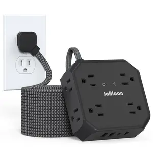 15ft Surge Protector Multifunctional Power Strip, 8 Outlets, 4 USB Ports (2 USB-C), Flat Plug, Braided Extension Cord, Ideal for Office, School, Travel