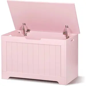 Storage Chest, 30 inches Chest Box Organizer with 2 Safety Hinges, Wooden Entryway Storage Bench, Pink