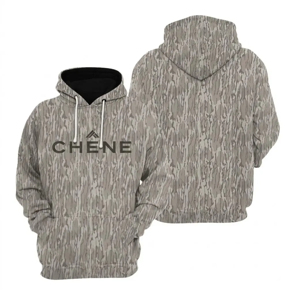 Men's Hunting Hoodie – CHENE Camo & Mossy Oak Bottomland Design, Casual Outdoor Pullover for Hunting, Camping & Everyday Wear