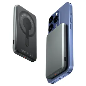 Magnetic Wireless Power Bank 5000mAh - Aluminum Alloy MagSafe Charger with 15W Qi Fast Charging & USB-C PD20W Input/Output, Ultra Thin Portable Battery Pack