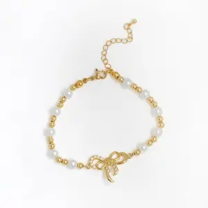 Gold Bow Pearl Bracelet