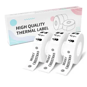 NDYIN Mini Portable Wireless Label Printer High Quality Thermal Labels for Efficient Printing 180 Labels/Roll 3-Roll Merry Christmas Design