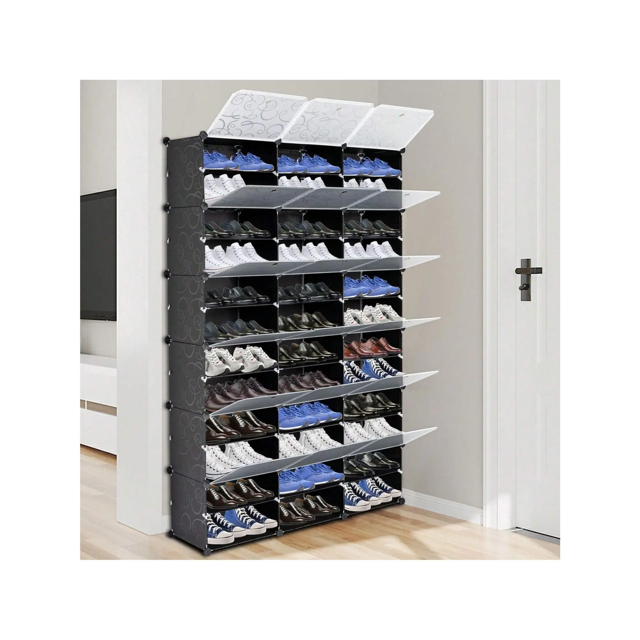 High quality  12 Tier Portable 72 Pair Shoe Rack Organizer 36 Grids Tower Shelf Storage Cabinet Stand Expandable For Heels Boots Slippers Black