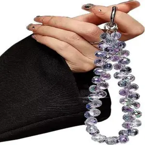 Beaded Phone Wrist Strap, Cellphone Lanyard Chain, Sparkling Bracelet for Women, White