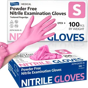 Nitrile Exam Gloves, Powder-Free Latex-Free Disposable Glove for Medical Cooking Esthetician Cleaning, Pink 100 Pcs