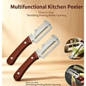 Vegetable Peeler for Kitchen,Multi-Functional Peeler Ultra-Sharp Stainless Steel Blade with Wooden Handle and Bottle Opener, For Vegetables or Fruits that Need to Be Peeled (2 Pcs) summervibes