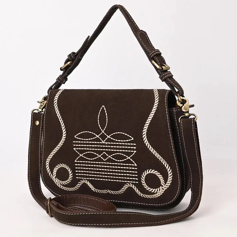 The Loretta Brown Suede Boot Stitch Crossbody Purse