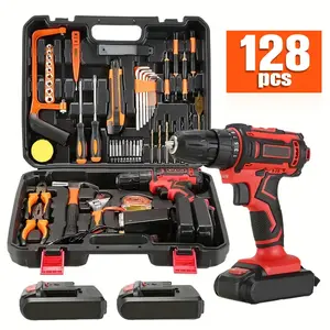 Tool set, electric drill set, cordless electric drill set, household tool set, cordless impact wrench, hand tool set, cordless electric screwdriver set - ratchet screwdriver set, cordless electric drill, easy-to-use Valentine's Day gift