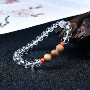 Natural Clear Quartz & Sandalwood Beaded Bracelet, Purification & Wealth Healing Crystal Jewelry, Calming Handmade Bracelet for Women/Men