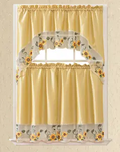 BT547-Polyester Kitchen Curtain with Sunflower Design High-Quality Polyester Durable Easy Maintenance Elegant Style for Any Decor Interior Decoration Accessories Home Textile