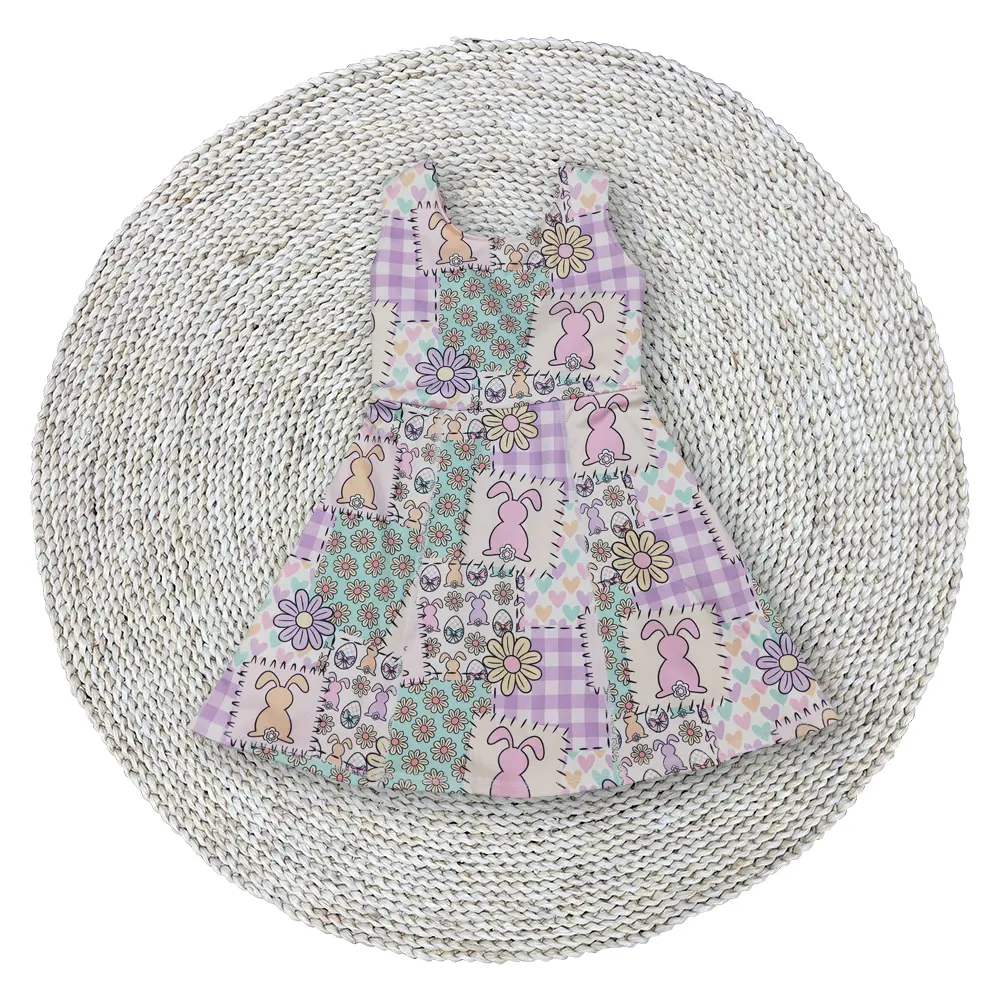 Baby Girls Sleeveless Spring Easter Bunny Flowers Lavender Yoga Athletic Active Shorts Inside Knee Length Dresses