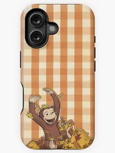 Curious George Sitting in a pile of leaves iPhone Case, Tough Case - MagSafe Tough Case - Case for iP 16 15 14 13 12 11 X Promax Plus, Perez Creations Shop
