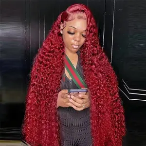 Bling Hair 13x6 13x4 Transparent Lace Front Wigs 99j Red Human Hair Burgundy Deep Wave Front Wigs Pre Cut Bleached Wig 180 Density For Women #SummerVibes