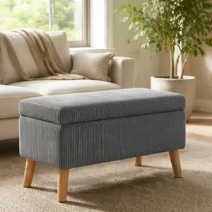 32 Inch Wide Corduroy Storage Ottoman Bench with Flip-Top, Wooden Legs, Soft Upholstered Footrest, Shoe Bench, End of Bed Bench for Bedroom, Living Room, Entryway, Olive Grey, Home Furniture and Household Product Search Terms