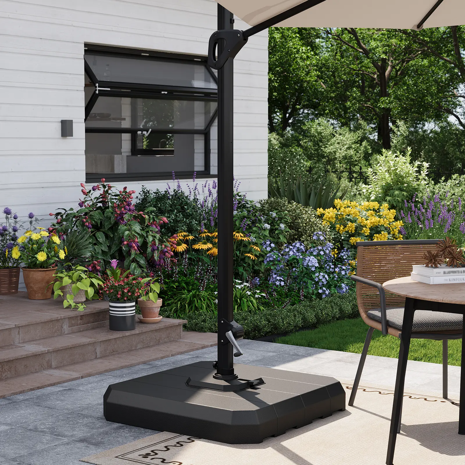 4‑Piece Patio Umbrella Base – 330 lb Capacity Cantilever Umbrella Weight Stand, Filled with Water or Sand for 10–15 FT Outdoor, Garden, Deck, Poolside Umbrellas