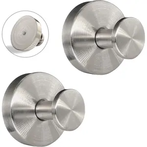 Suction Cup Hooks for Shower - 2 Pack, Matte Chrome - Stainless Steel,  Suction, No Drill, Removable Hanger, Tile Bathroom Kitchen Wall, Glass Door, Mirror Hook  Robe, Towel Holder