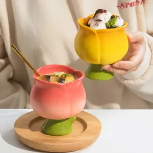 Tulip Flower Shape Ceramic Mug for Desserts, Ice cream, Kawaii Mug Aesthetic Drinkware Cup party gift