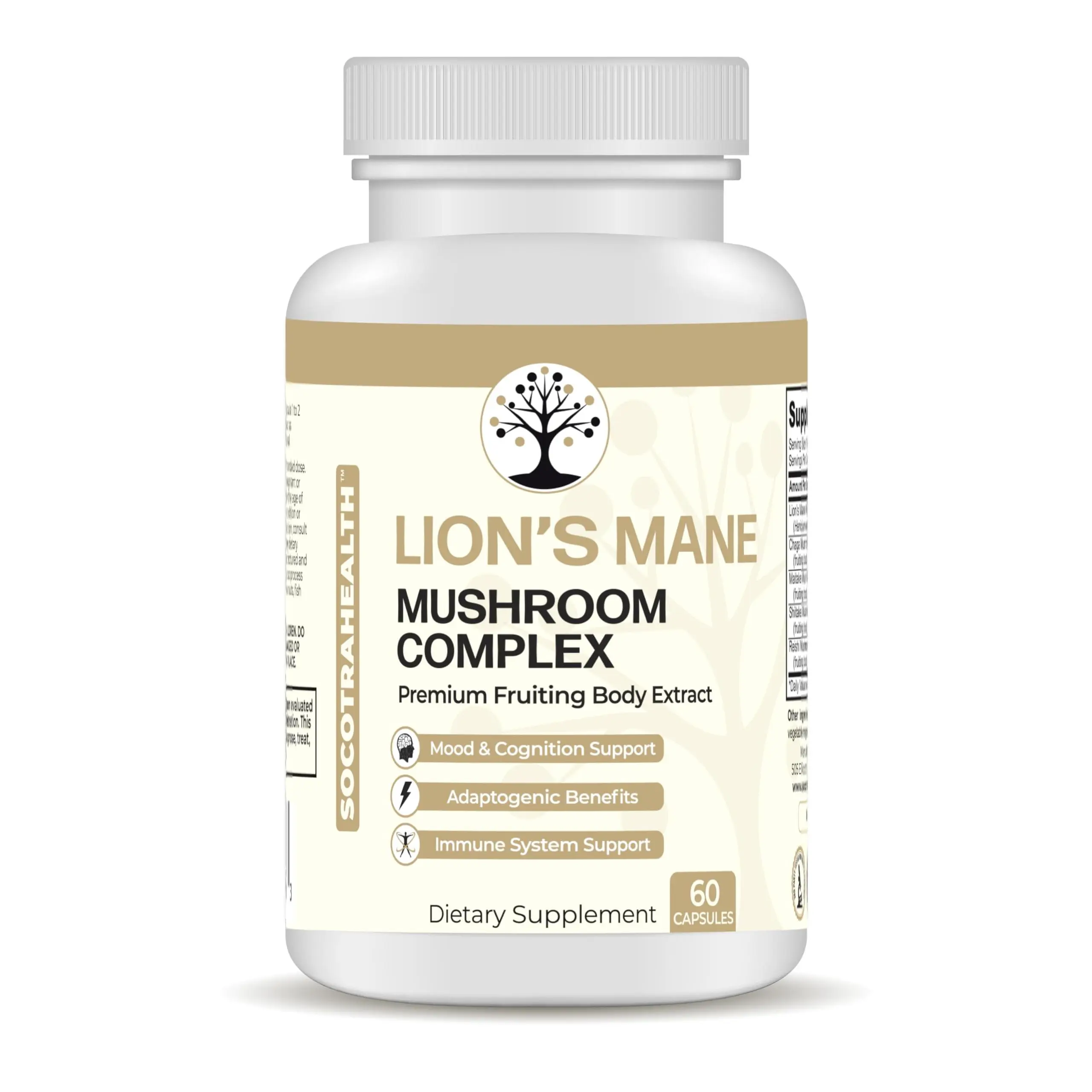 Socotra Health Lion's Mane Mushroom Complex - Premium Extract with Chaga, Reishi, Shiitake for Mood, Brain - Healthcare Supplement - 60 Vegan Caps