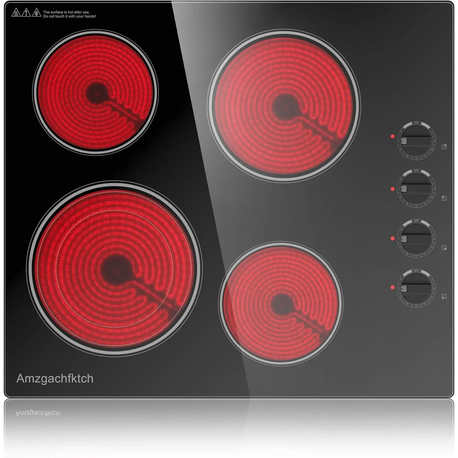 24-Inch Kitchen Built-In 4-Burner Electric Cooktop Kitchen Appliances, 6700W Radiant Stove Top with Dual-Ring Burners, Knob Control, Residual Heat Indicator, Auto Shut Off, 220-240V Hardwire (No Plug Included) SK001-244BE