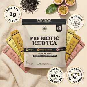Prebiotic Combo Variety Pack – Lemon, Passion Fruit & Peach– Supports Digestive & Gut Health, Plant Fiber, Zero Sugar, 25 Calories, Made from Green Tea Leaves, 30 Single Stick Packs