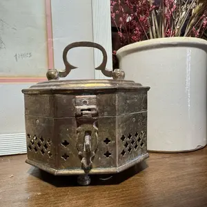 Antique Brass Footed Box Pierced Gothic Trinket Jewelry Casket