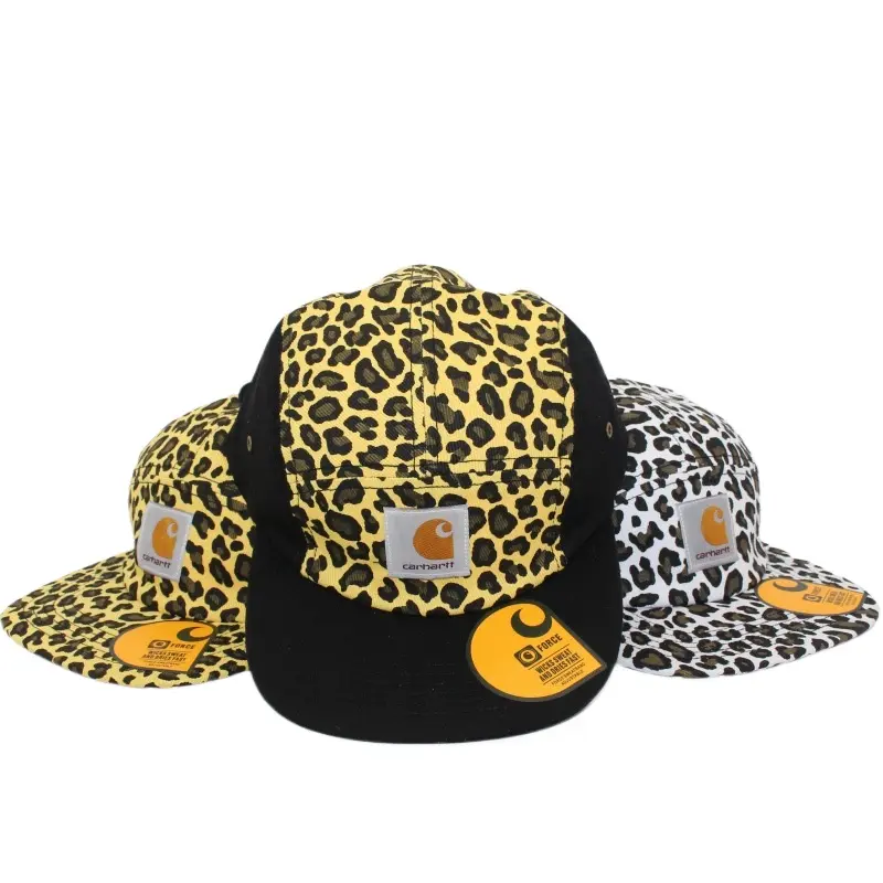 Carhartt Flat-Brim Baseball Cap, Outdoor, Casual, Streetwear Sun Hat, Leopard-Print Hip-Hop Cap