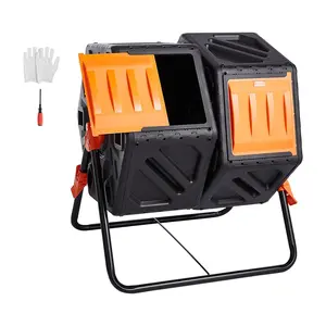 【Summervibes】VEVOR Compost Bin,  37-Gal Dual Chamber Composting Tumbler, High Volume Two Rotating Chambers with 2 Sliding Door and Steel Frame, BPA Free Composter Bin Tumbler for Garden, Kitchen, Yard, Outdoor