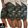 Men's 3-Piece Stylish Camouflage Twill Fabric Pocket Shorts Set - Fitted Cut, Above-the-Knee, Knit, Khaki/Green/Black, Breathable Drawstring, Casual Streetwear, Summer Essential Menswear Bottoms