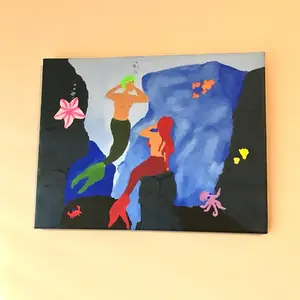 Beneath the Surface - Vibrant Underwater Scene with Mermaids and Sea Creatures Canvas Art for Home Decor