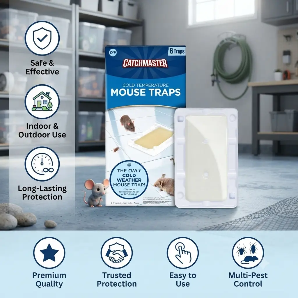 Catchmaster-6 Freeze Resistant Mouse & Insect Glue Traps, Indoor for Home, Pest Control Adhesive Tray, Catch Bugs, Crickets, Spiders, Rats, Pet Safe Glue Boards for Cold Weather, House, Shed & Garage